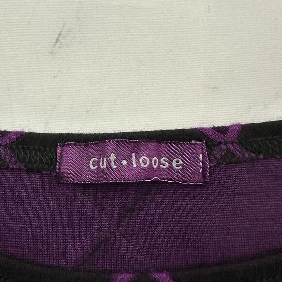 Cut Loose Womens Knit Top Size XS Black Purple Window Pane Plaid 3/4 Sleeve - Picture 6 of 12